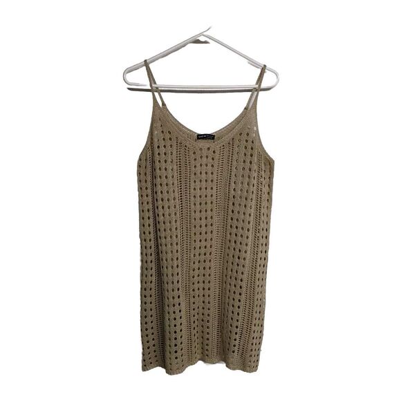 Shein Slip Dress Medium Beige Knit Cover-up Spaghetti Straps Circles Bubbles M - Picture 1 of 9